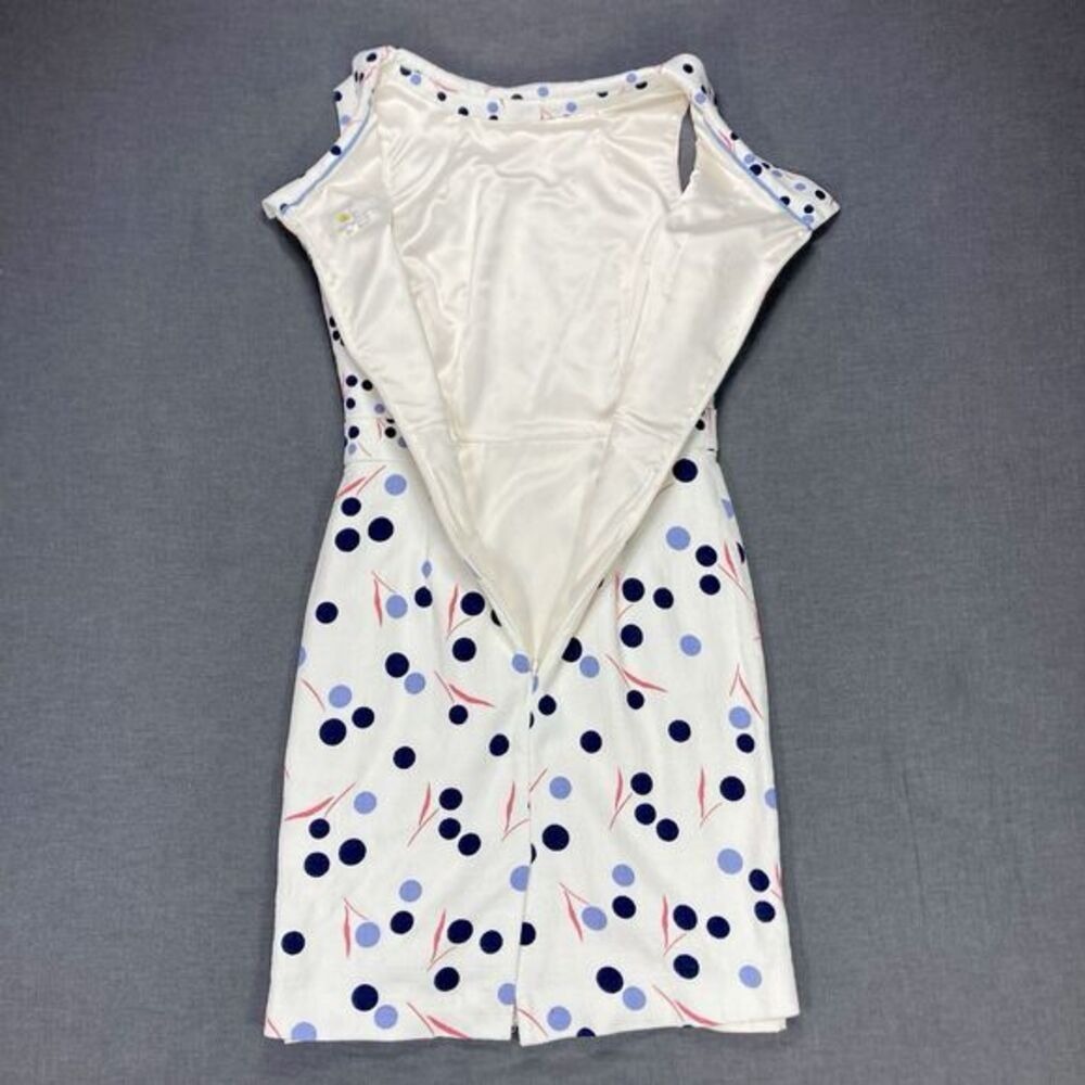 Boden Polka Dot Roll Collar Sheath Dress Womens 6 White Blue Summer Classy Chic - Picture 7 of 14